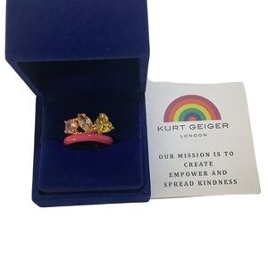 Kurt Geiger London Pink Crystal & Enamel Ring 7 New
